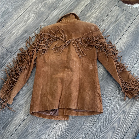 Vintage suede leather Brown Fringe Jacket - Picture 4 of 17